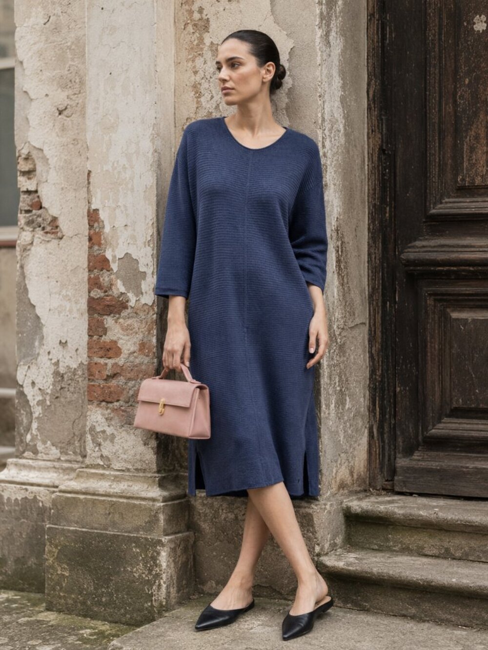 Olsen Europe Blue Knit Sweater Dress Casual Classic Medium